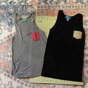 Set of Nola Couture tank- fleur-de-lis black & gold, red Louisiana silk pockets